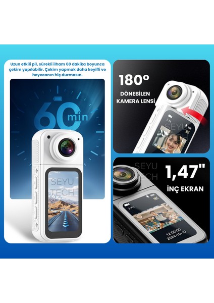 Thumb Pov Aksiyon Kamerası 2.7k 1080P Video Kaydı 180° Lens Dönüşü Güçlü Bataryalı Aksiyon Kamerası modelleri