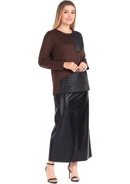 Kadın Viskon Penye Kumaş Taşlı Anne Bluz yuvarlak Yaka Desenli Uzun Kol Rahat Kesim Tam Kalıp Likralı fiyatları