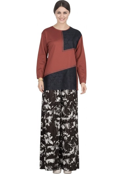 Kadın Viskon Penye Kumaş Taşlı Anne Bluz yuvarlak Yaka Desenli Uzun Kol Rahat Kesim Tam Kalıp Likralı fiyatları