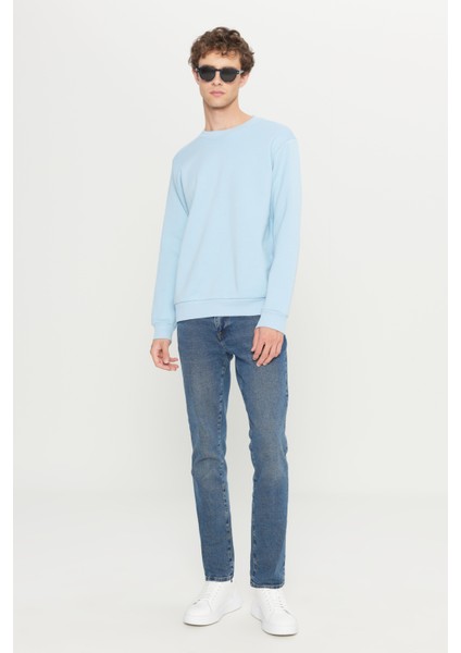 Erkek Açık Mavi Standart Fit Normal Kesim Içi Polarlı 3 Iplik Bisiklet Yaka Pamuklu Sweatshirt fiyatları