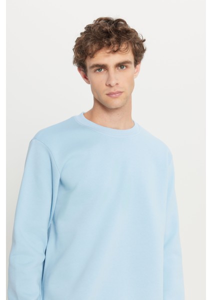 Erkek Açık Mavi Standart Fit Normal Kesim Içi Polarlı 3 Iplik Bisiklet Yaka Pamuklu Sweatshirt fırsatları