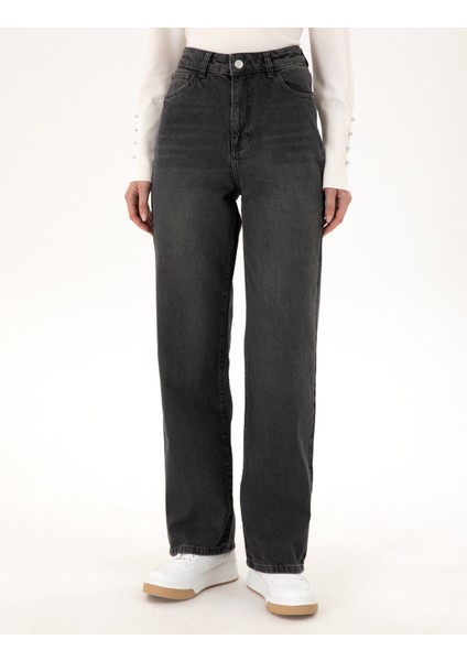 Kadın Gri High Waist Flare Fit Jean Pantolon 50299729-VR024 fiyatları