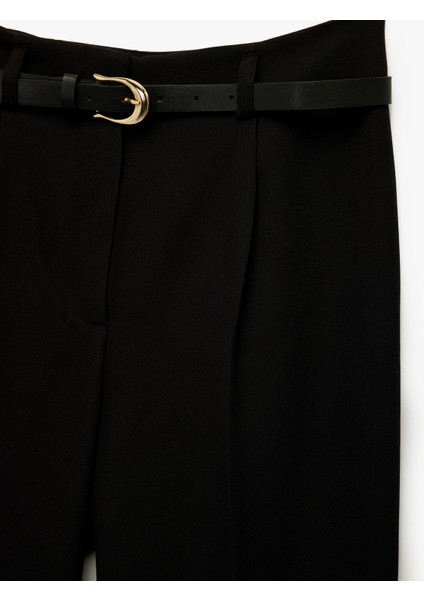 Slim Fit Yüksek Bel Kemerli Cigarette Kumaş Pantolon modelleri