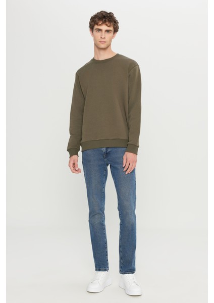 Erkek Haki Standart Fit Normal Kesim Içi Polarlı 3 Iplik Bisiklet Yaka Pamuklu Sweatshirt indirimleri