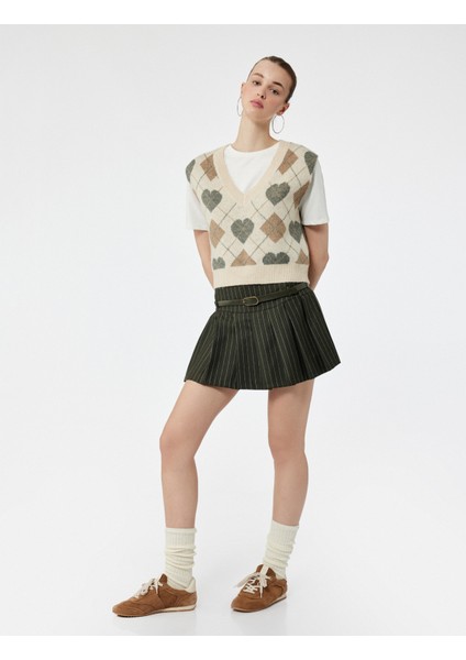 Kalp Desenli V Yaka Kolsuz Triko Süveter fiyatları