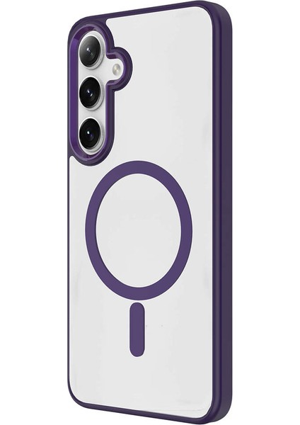 Galaxy S24 Kılıf Magsafe Şarj Özellikli Zıvo Krom Magsafe Silikon Kapak-Derin Mor