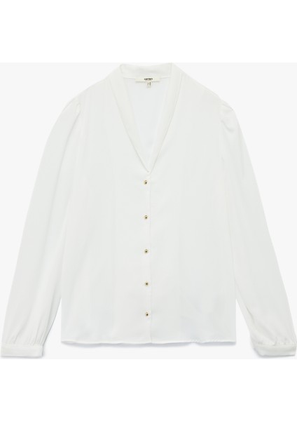 Krep Kumaş Uzun Kollu Şal V Yaka Gömlek