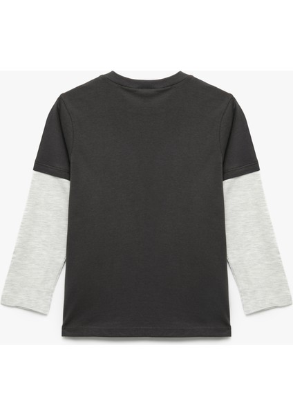 Uzun Kollu Bisiklet Yaka Kaplan Baskılı Pamuklu Tişört fiyatları