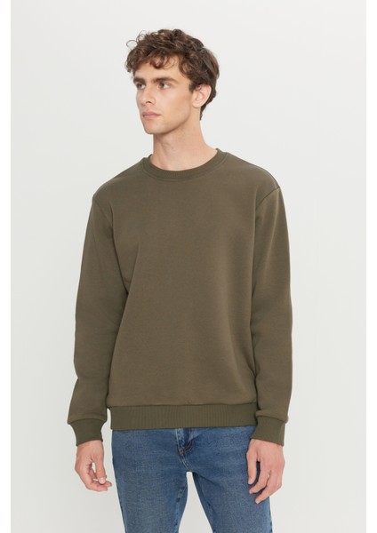 Erkek Haki Standart Fit Normal Kesim Içi Polarlı 3 Iplik Bisiklet Yaka Pamuklu Sweatshirt fırsatları