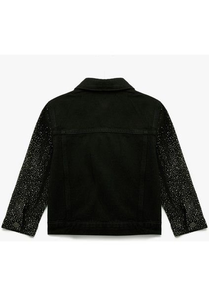 Pamuklu Uzun Kollu Taş Detaylı Jean Ceket fiyatları