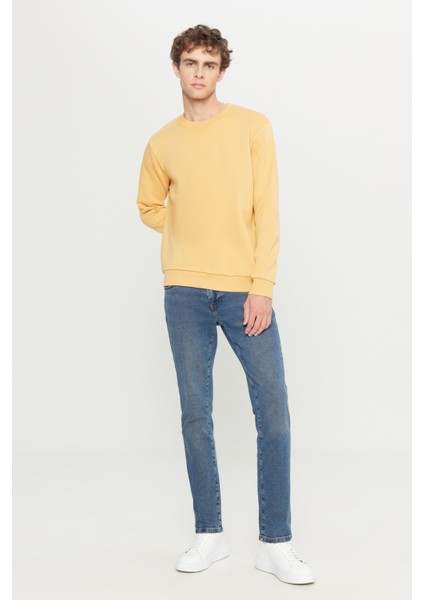 Erkek Hardal Standart Fit Normal Kesim Içi Polarlı 3 Iplik Bisiklet Yaka Pamuklu Sweatshirt fiyatları