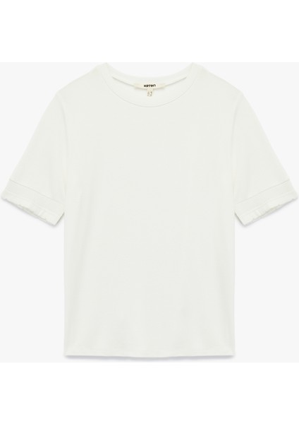 Slim Fit Ribana Detaylı Kısa Kollu Bisiklet Yaka Tişört