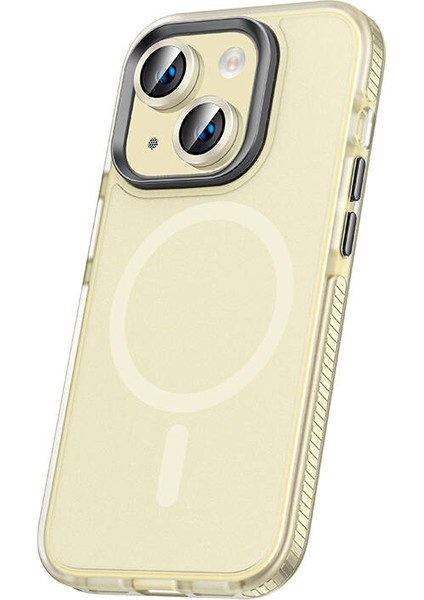 Apple iPhone 15 Kılıf Airbagli Magsafe Wireless Şarj Özellikli Lens Koruyuculu Zıvo Klaptika Kapak-Sarı