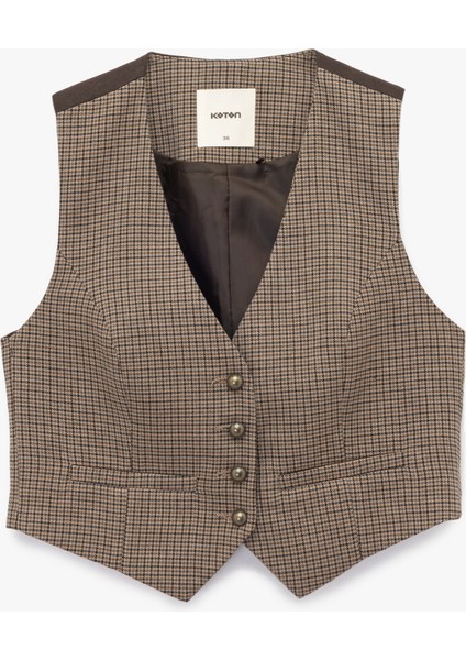 Düğmeli Slim Fit Ekose Blazer Yelek