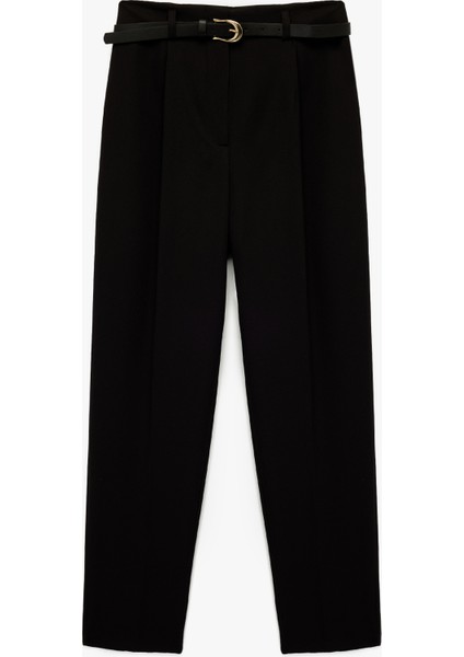 Slim Fit Yüksek Bel Kemerli Cigarette Kumaş Pantolon