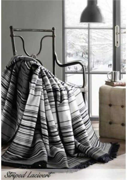 Pamuklu Tv Diz Battaniyesi Tek Kişilik 130x170 Striped Lacivert 3426 fiyatları