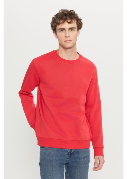 Erkek Kırmızı Standart Fit Normal Kesim Içi Polarlı 3 Iplik Bisiklet Yaka Pamuklu Sweatshirt modelleri