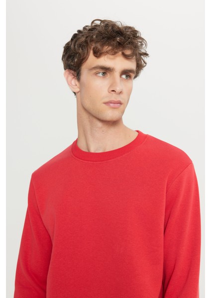 Erkek Kırmızı Standart Fit Normal Kesim Içi Polarlı 3 Iplik Bisiklet Yaka Pamuklu Sweatshirt fırsatları