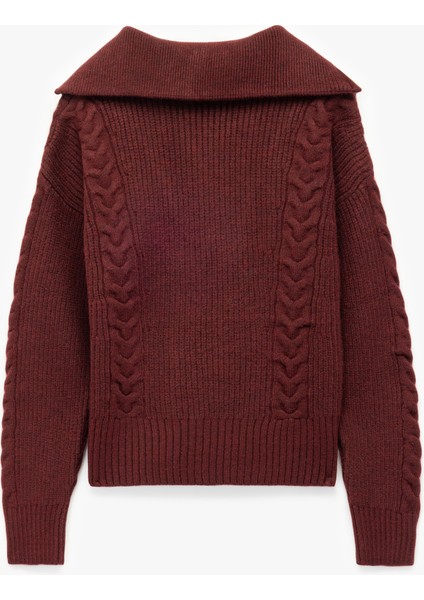 Saç Örgü Dokulu Yarım Fermuarlı Yaka Uzun Kollu Triko Kazak fiyatları