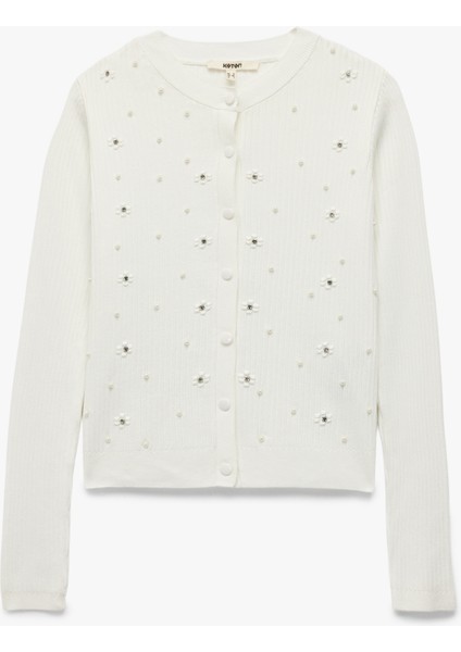 Düğmeli Uzun Kollu Bisiklet Yaka Triko Taşlı Hırka