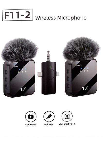 Kablosuz 2'li Yaka Mikrofonu Type-C Iphone 3.5mm Jack Girişli Yayıncı Röportaj Mikrofonu modelleri