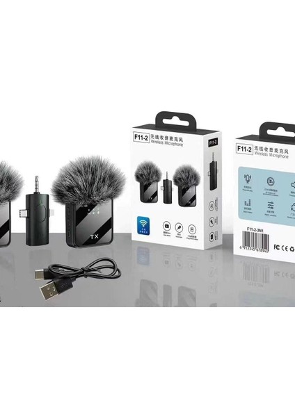 Kablosuz 2'li Yaka Mikrofonu Type-C Iphone 3.5mm Jack Girişli Yayıncı Röportaj Mikrofonu indirimleri
