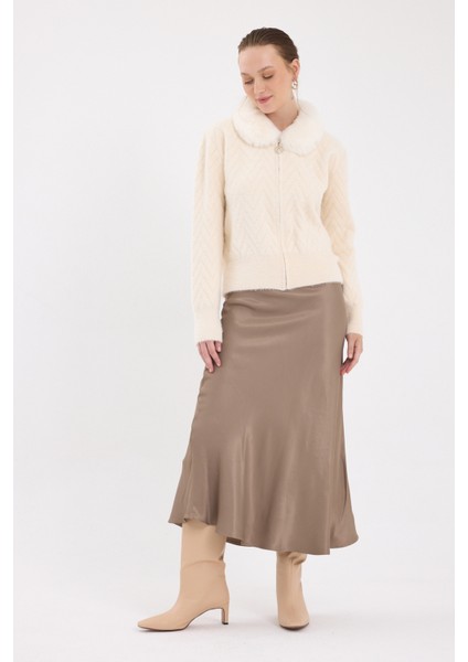 Natural Yaka Kürk Detaylı Kadın Hırka 6680 modelleri