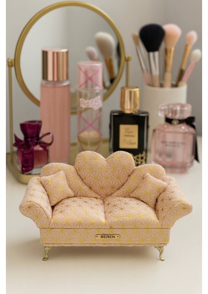 Berjer Figürlü Kadife Desenli Takı Bijuteri Mücevher Kutusu Biblo 24cm Krem Ithal Ürün