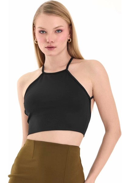 Kadın Siyah Sırtı Açık Crop Top BLZ-00254