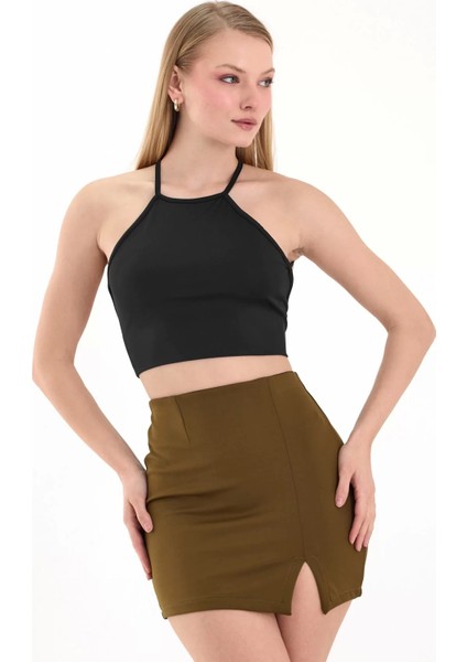 Kadın Siyah Sırtı Açık Crop Top BLZ-00254 modelleri