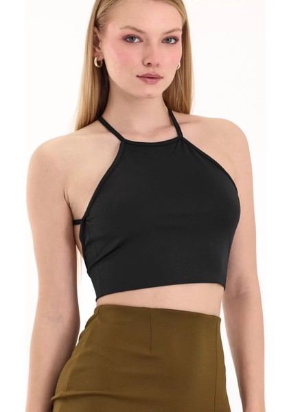 Kadın Siyah Sırtı Açık Crop Top BLZ-00254 fırsatları