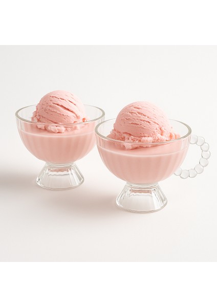 2 Adet Cam Tatlı Kase Seti - Şekilli Şeffaf Desenli Yoğurt, Salata, Dondurma Için Ideal