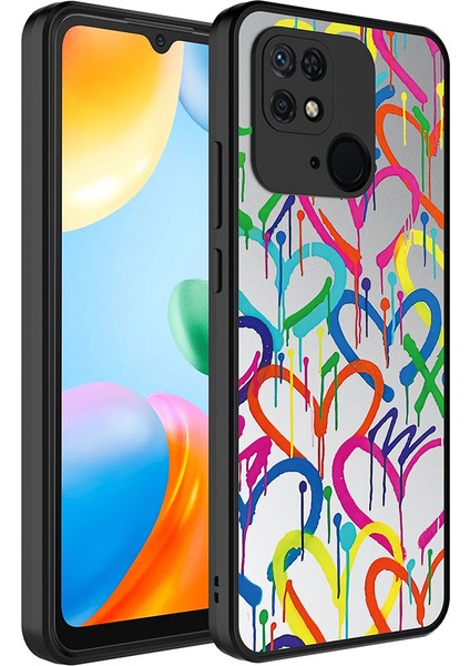 Xiaomi Redmi 10C Kılıf Aynalı Desenli Kamera Korumalı Parlak Zıvo Mirror Kapak-Kalp