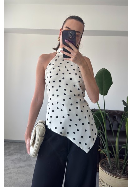 Puantiyeli Premium Tasarım Bluz- Ekru