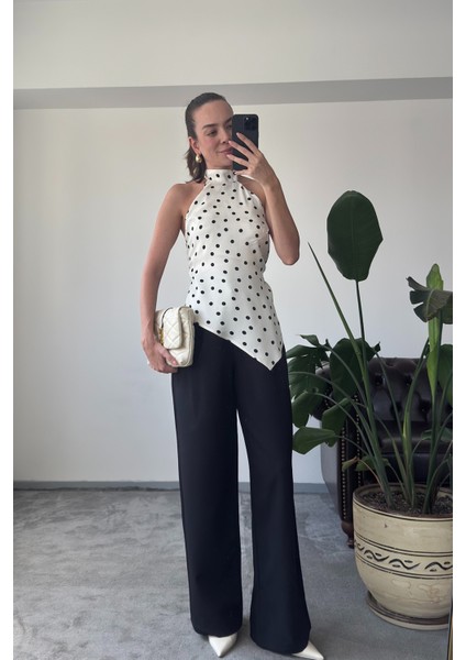 Puantiyeli Premium Tasarım Bluz- Ekru fiyatları