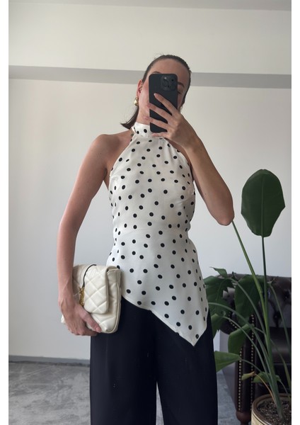 Puantiyeli Premium Tasarım Bluz- Ekru fırsatları