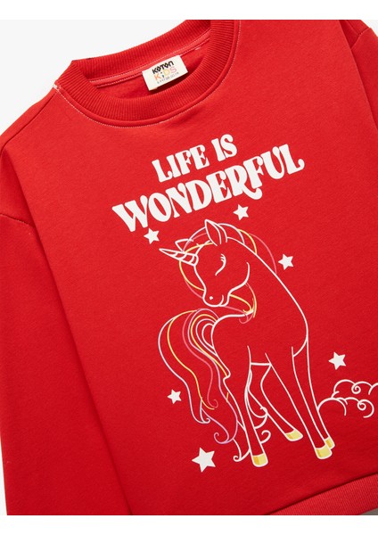 Şardonlu Uzun Kollu Bisiklet Yaka Pamuklu Unicorn Baskılı Sweatshirt modelleri