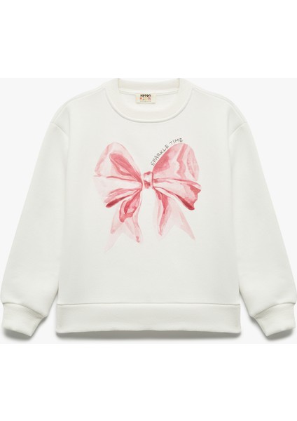 Uzun Kollu Bisiklet Yaka Şardonlu Fiyonk Baskılı Sweatshirt