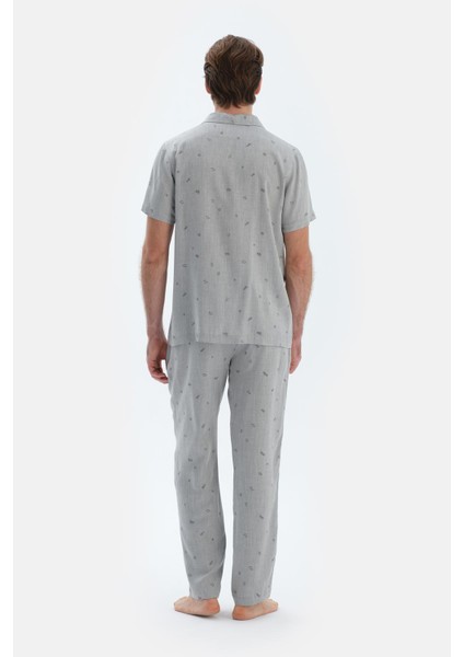 Gri Mıkroprınt Baskılı Kısa Kolu Cepli Dokuma Gömlek fiyatları