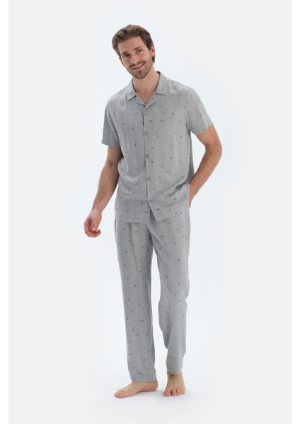 Gri Mıkroprınt Baskılı Kısa Kolu Cepli Dokuma Gömlek fırsatları