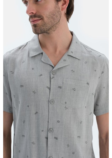 Gri Mıkroprınt Baskılı Kısa Kolu Cepli Dokuma Gömlek indirimleri