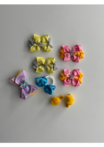 Fiyonklu Saç Tokası 7'li – Renkli Set, Günlük & Okul