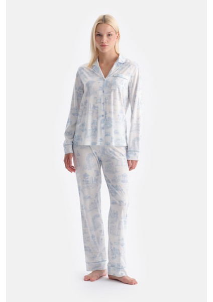 Manzara Baskılı Gömlek Pantolon Takım fırsatları