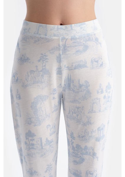 Manzara Baskılı Gömlek Pantolon Takım