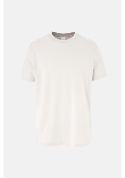 Açık Gri Ipek Apre Interlok Bisiklet Yaka Tişört