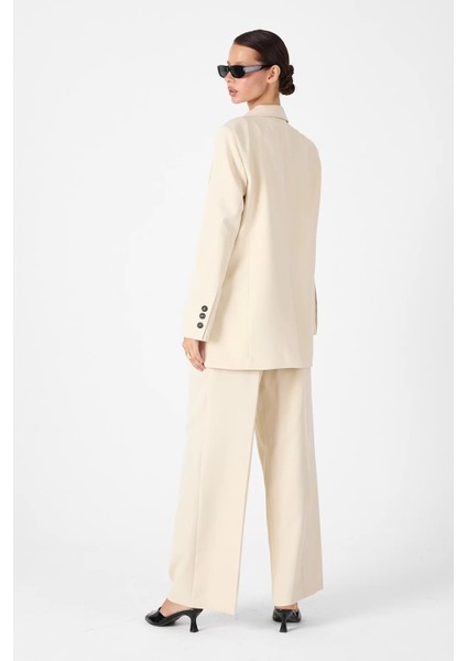 Kadın Yelek, Ceket ve Pantolonlu Üçlü Takım - Krem indirimleri