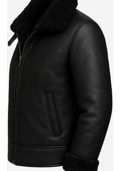 DERİMONTAYA Hakiki İçi Kürk Deri Mont Siyah