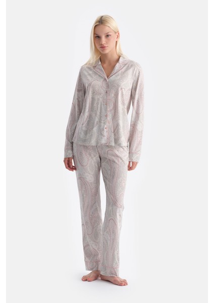 Şal Desenli Gömlek Pantolon Takım