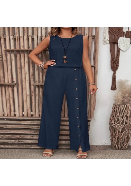 Kadın Kolsuz Düğmeli Asimetrik Detaylı Bürümcük Bluz ve Pantolon Takım modelleri