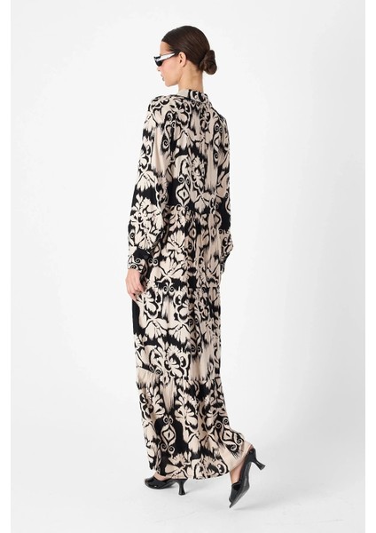 Otantik Desenli Elbise - Siyah fırsatları